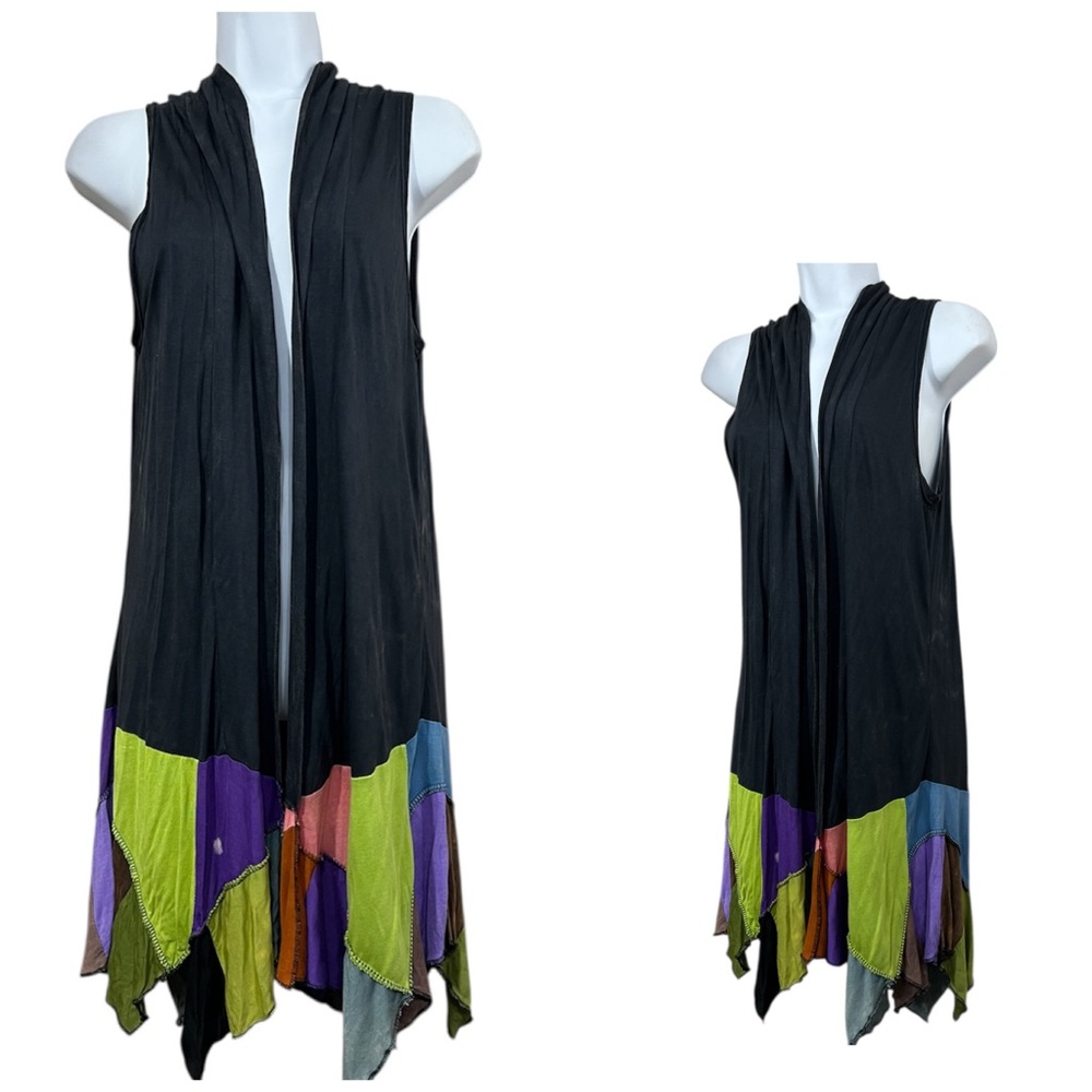 Kathmandu‎ Imports Patchwork Duster Vest Sz M Asymmetrical Hem Boho Whimsigoth